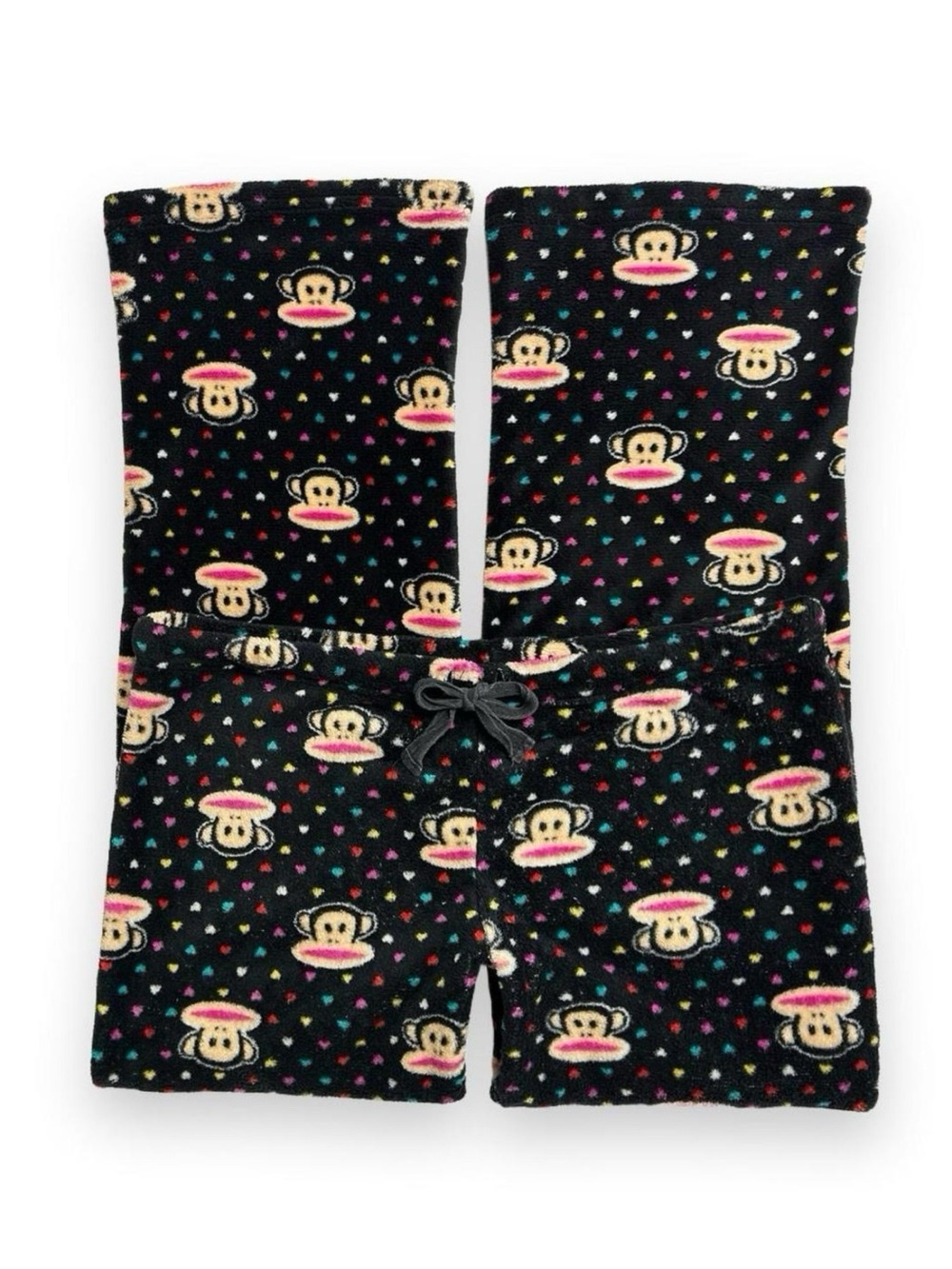 Y2K 2000s Paul Frank Fleece Heart & Monkey Logo Print Pyjama Pants